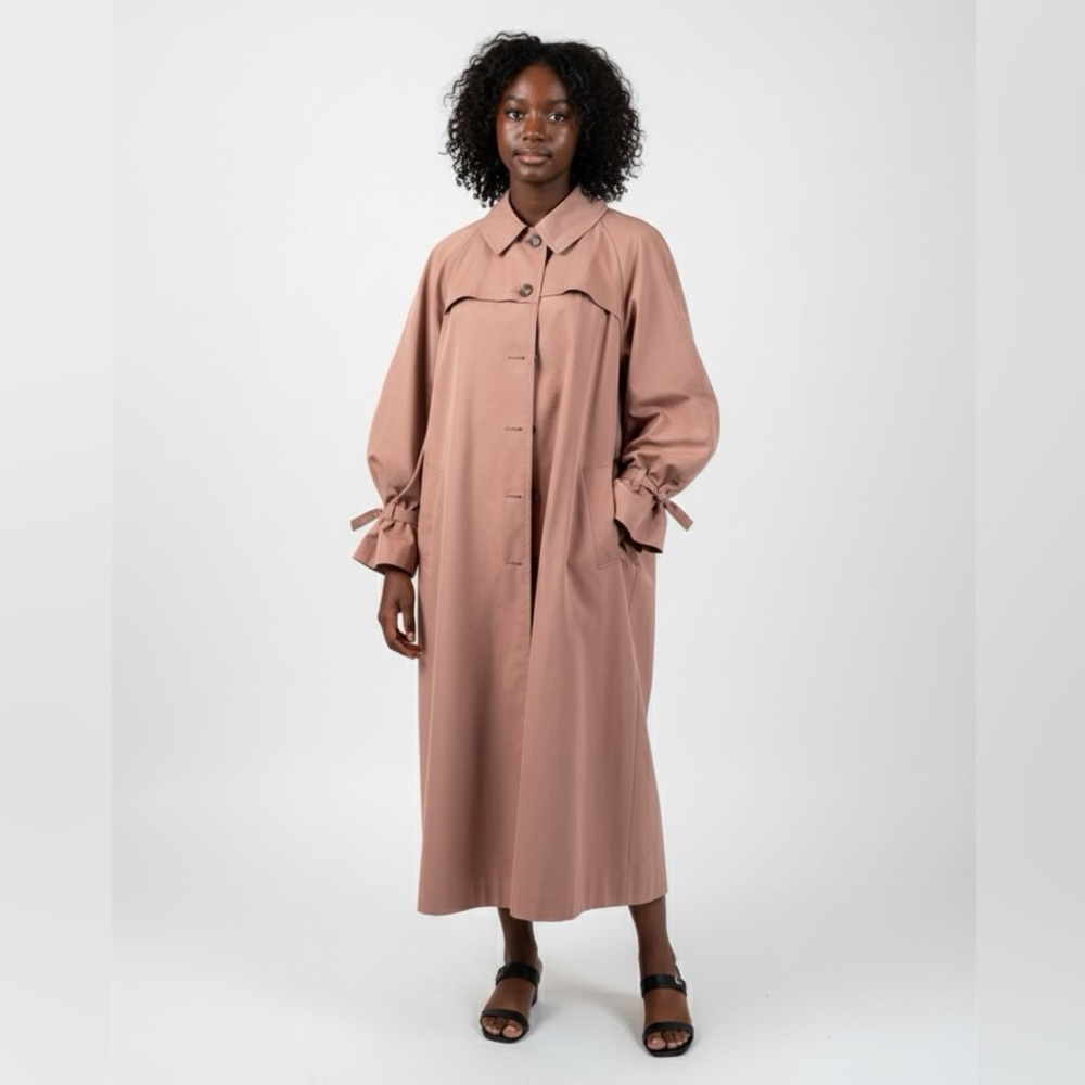 VINTAGE PASTEL PETAL PINK TRENCH-COAT TWIGGY 60’S‎ FITZ RAINWEAR LIGHT ACADEMIA